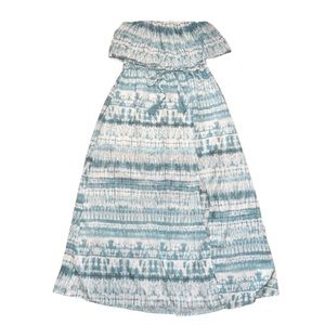 NWT Women’s Strapless Teal Tie Dye Print Maxi Dress